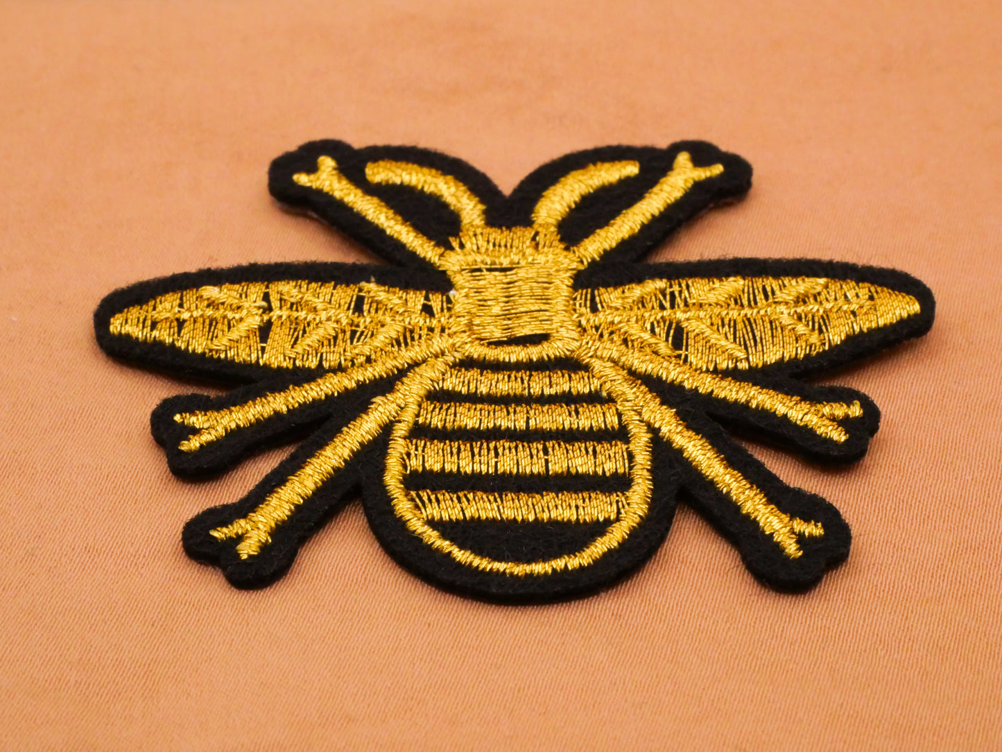 Bee Gold Stitch Fabric Iron On Patch Embellishment 50x61mm