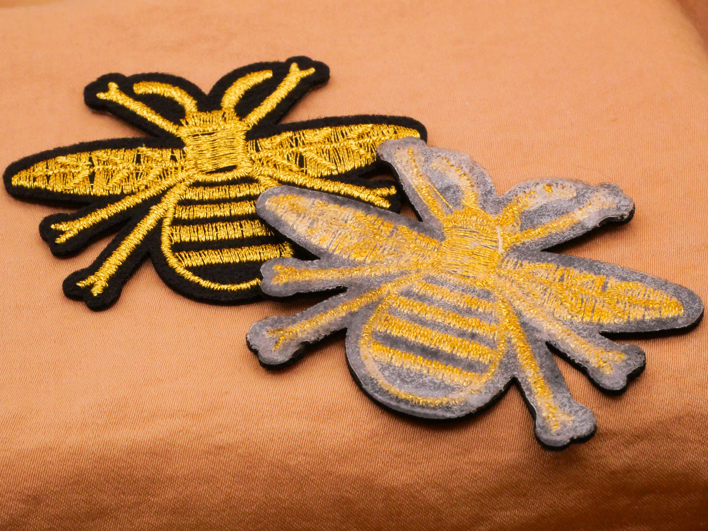 Bee Gold Stitch Fabric Iron On Patch Embellishment 50x61mm