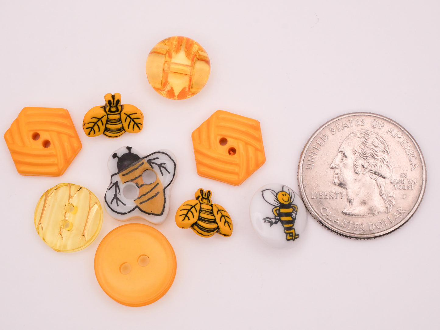 Bee Honey Yellow Plastic Ceramic Set of Nine Buttons 10-15mm