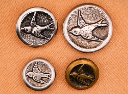 Bird Soaring Swallow Sparrow Silver Bronze Metal Button Various 15-23mm