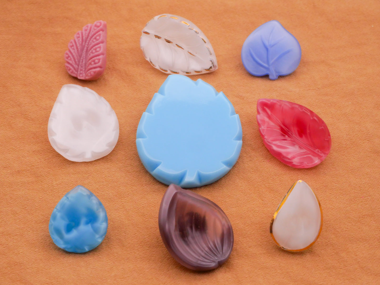 Leaf Leaves Blue Pink Purple White Vintage Glass Button Various 10-26mm