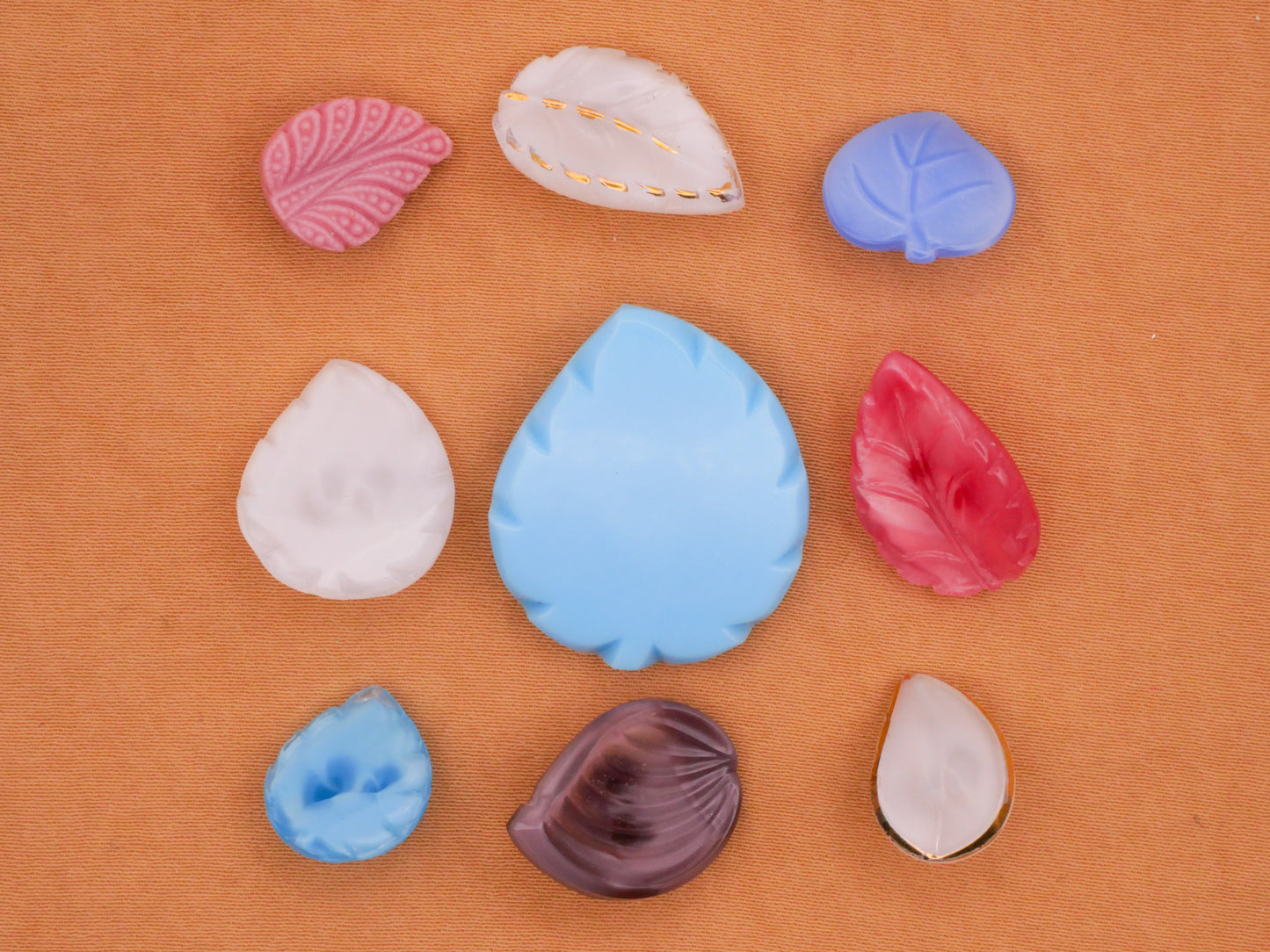 Leaf Leaves Blue Pink Purple White Vintage Glass Button Various 10-26mm