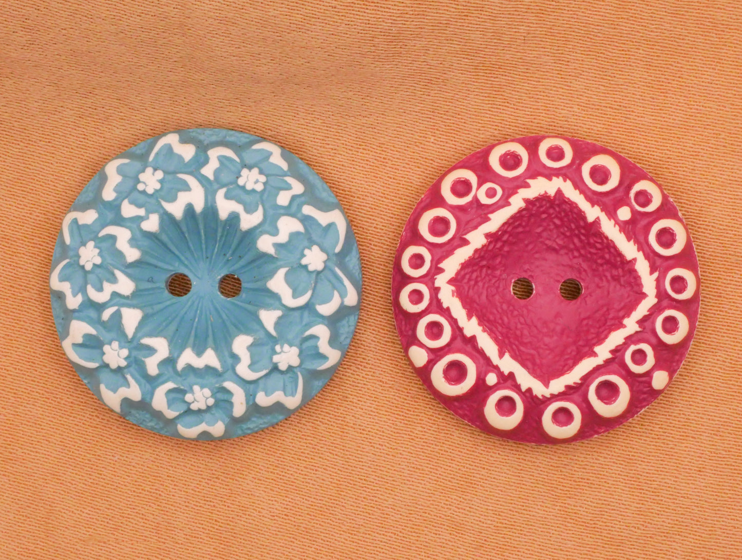 Buffed Celluloid Blue Flower Pink Bubble Early Plastic Button Various 22-23mm