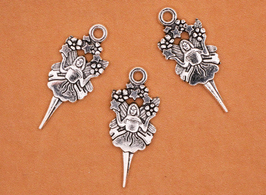 Fairy Wings Stars Silver Metal Set of Three Buttons 11x27mm