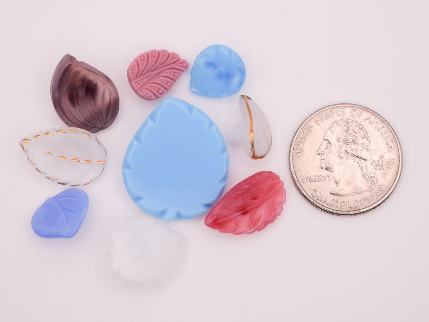 Leaf Leaves Blue Pink Purple White Vintage Glass Button Various 10-26mm