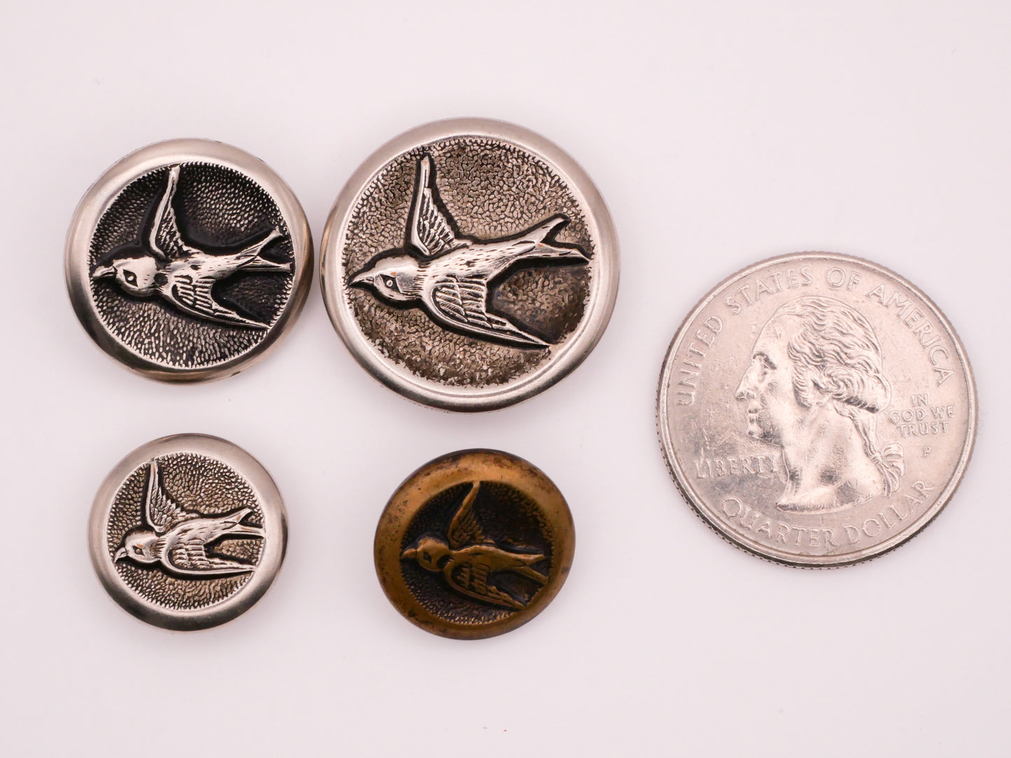 Bird Soaring Swallow Sparrow Silver Bronze Metal Button Various 15-23mm