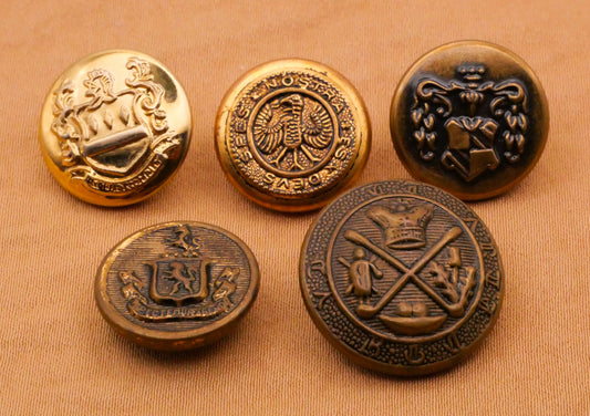 Crest Seal Gold Bronze Vintage Metal Button Various 16-19mm