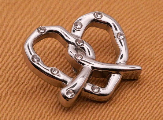 Pretzel Twist Rhinestone Silver Metal Button 19x23mm