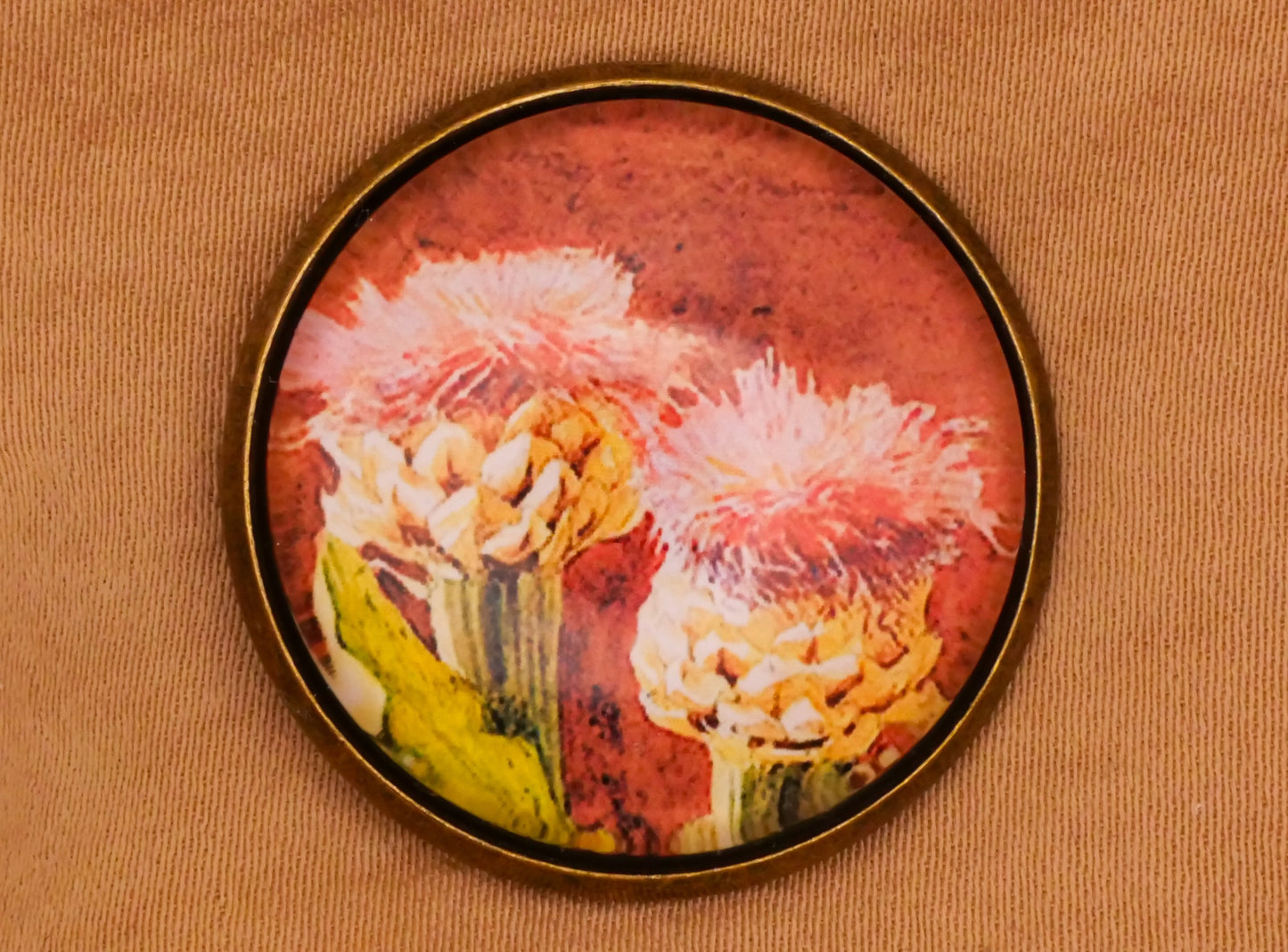 Thistle Painting Illustration Glass Dome Bronze Metal Button 28mm