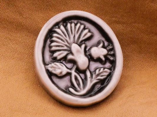 Thistle Flower Ceramic Grey Art Stone Button 21x23mm