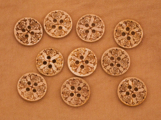 Filigree Ironwork Design Coconut Shell Set of Ten Buttons 13mm