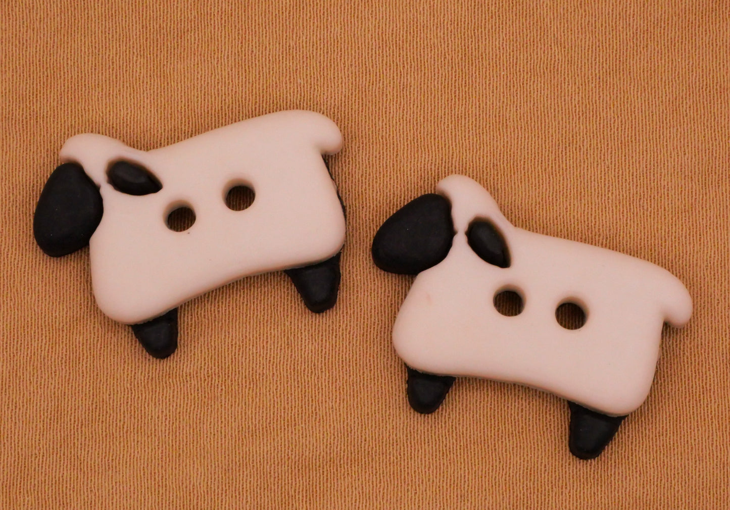 Sheep Lamb White Black Plastic Pair of Buttons 17x24mm