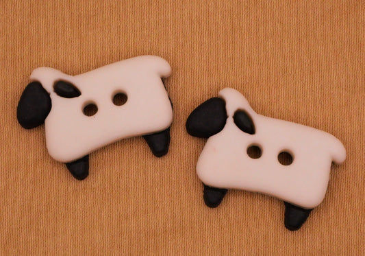 Sheep Lamb White Black Plastic Pair of Buttons 17x24mm