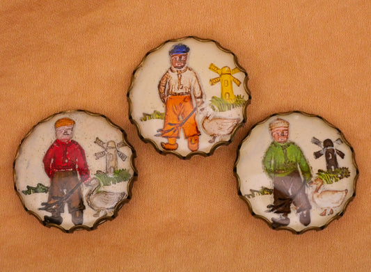 Windmill Boy Duck Netherlands Germany Intaglio Glass Vintage Button Various 21mm