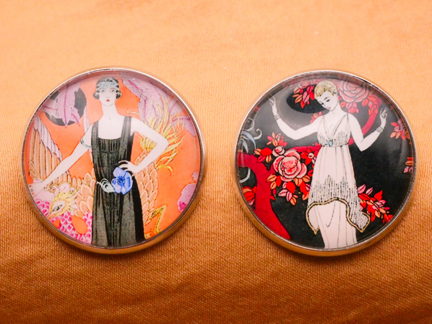 Great Gatsby Party Flapper 1920s Vintage Illustration Glass Dome Silver Metal Button Various 27mm