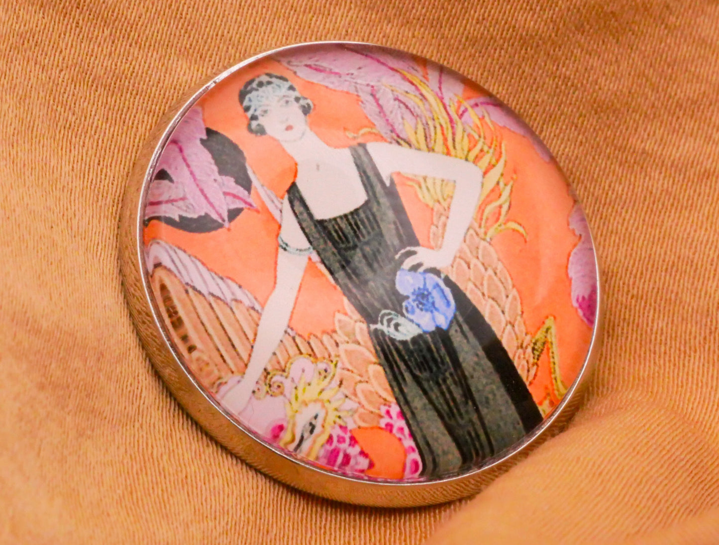 Great Gatsby Party Flapper 1920s Vintage Illustration Glass Dome Silver Metal Button Various 27mm