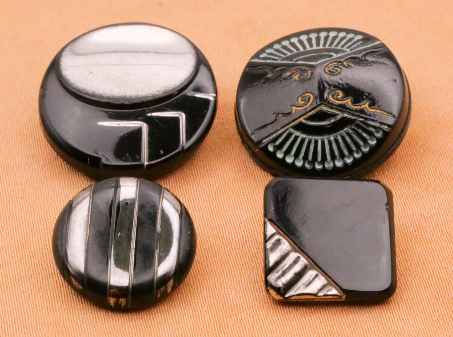 Art Deco Black Silver Turquoise Vintage Glass Button Various 13-18mm