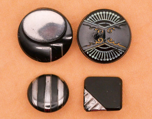 Art Deco Black Silver Turquoise Vintage Glass Button Various 13-18mm