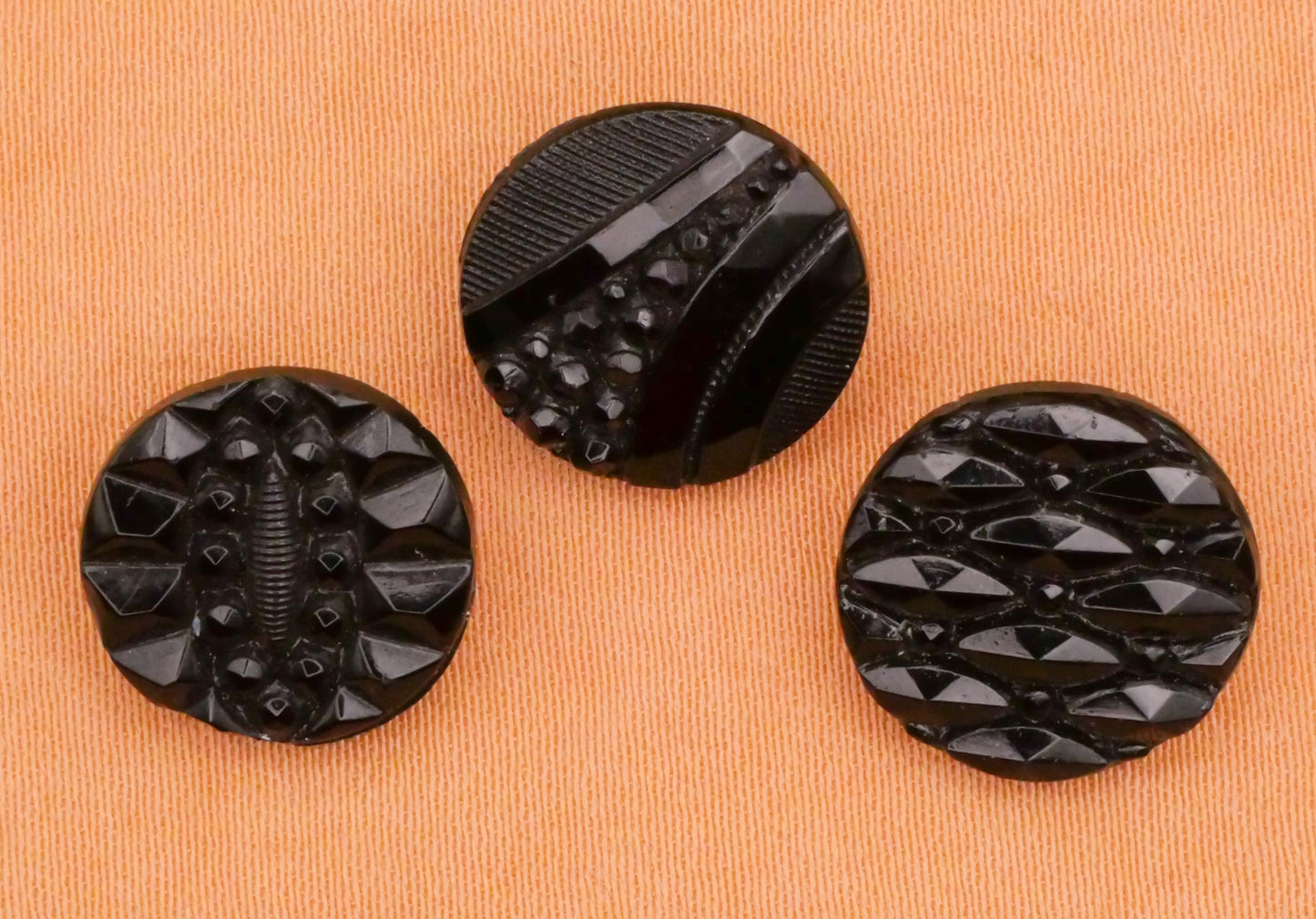 Black Glass Steel Cut Look Vintage Button Various 13mm