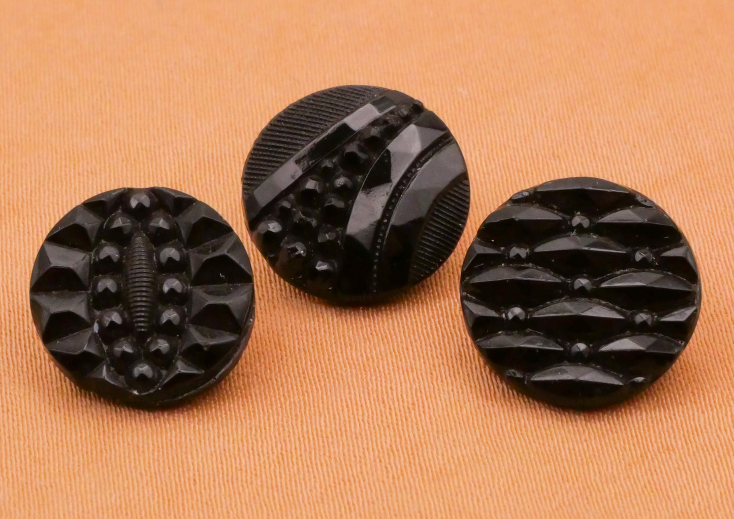 Black Glass Steel Cut Look Vintage Button Various 13mm