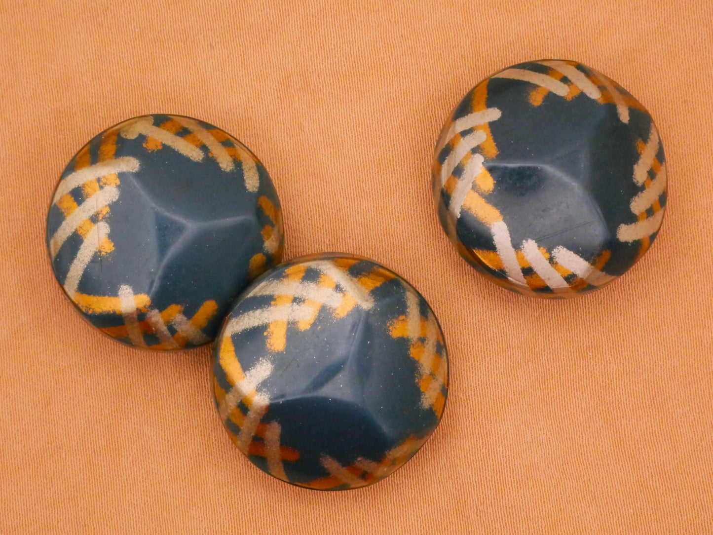 Airbrush Celluloid Bubble Faceted Look Blue Orange Metallic Early Plastic Button 23mm