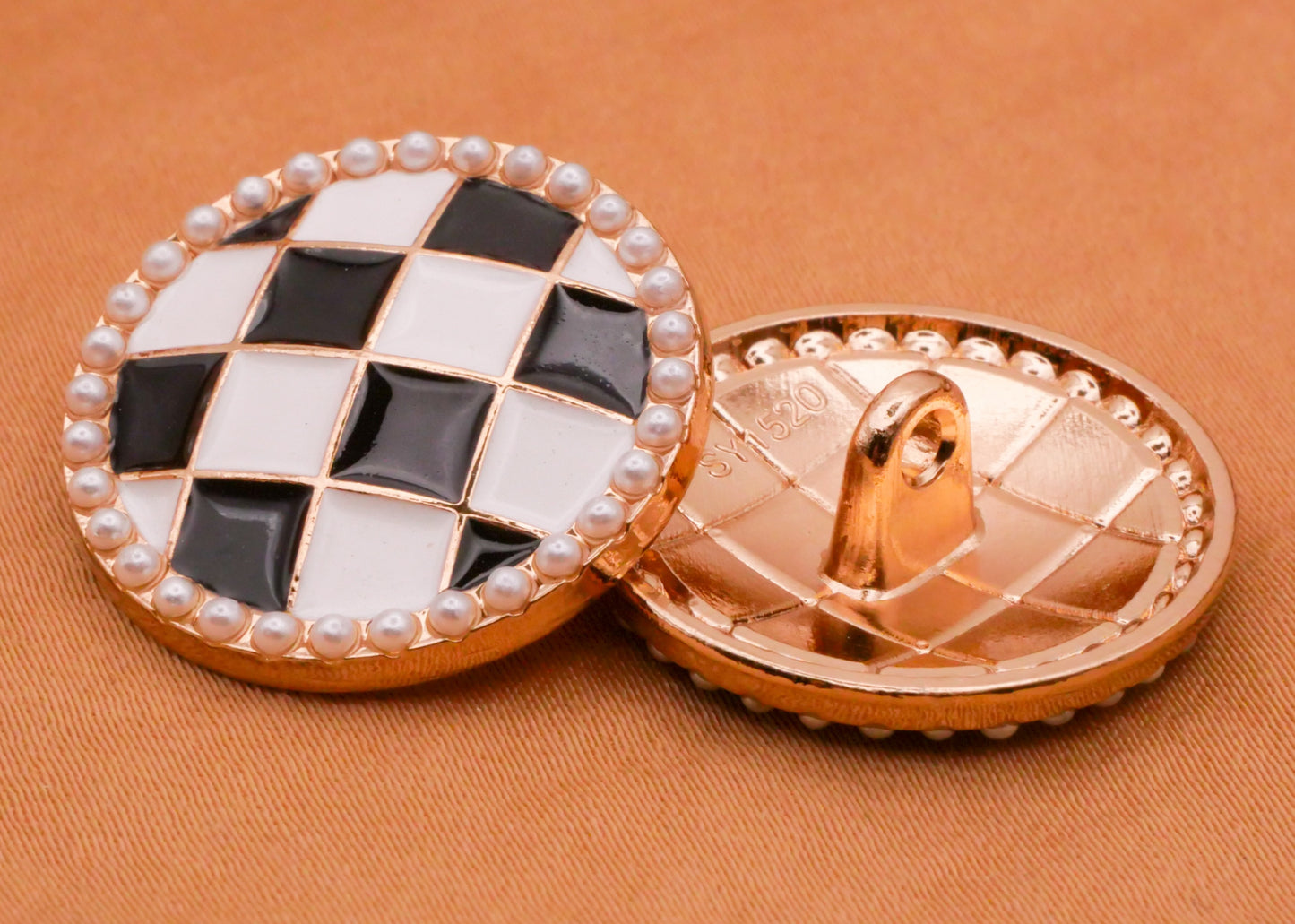 Checkerboard Pearl Edge Enamel Metal Button 23mm
