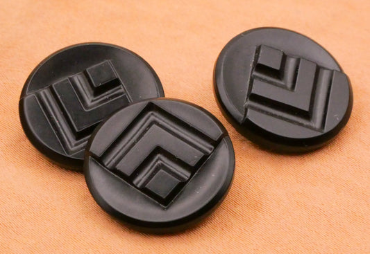 Art Deco Arrow Design Vintage Black Glass Set of Three Buttons 18mm