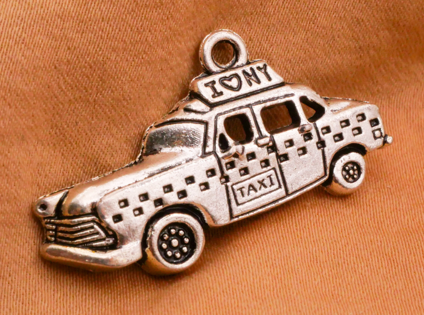 Taxi Cab I Heart NY NYC Silver Metal Set of Three Charms Embellishments 17x33mm