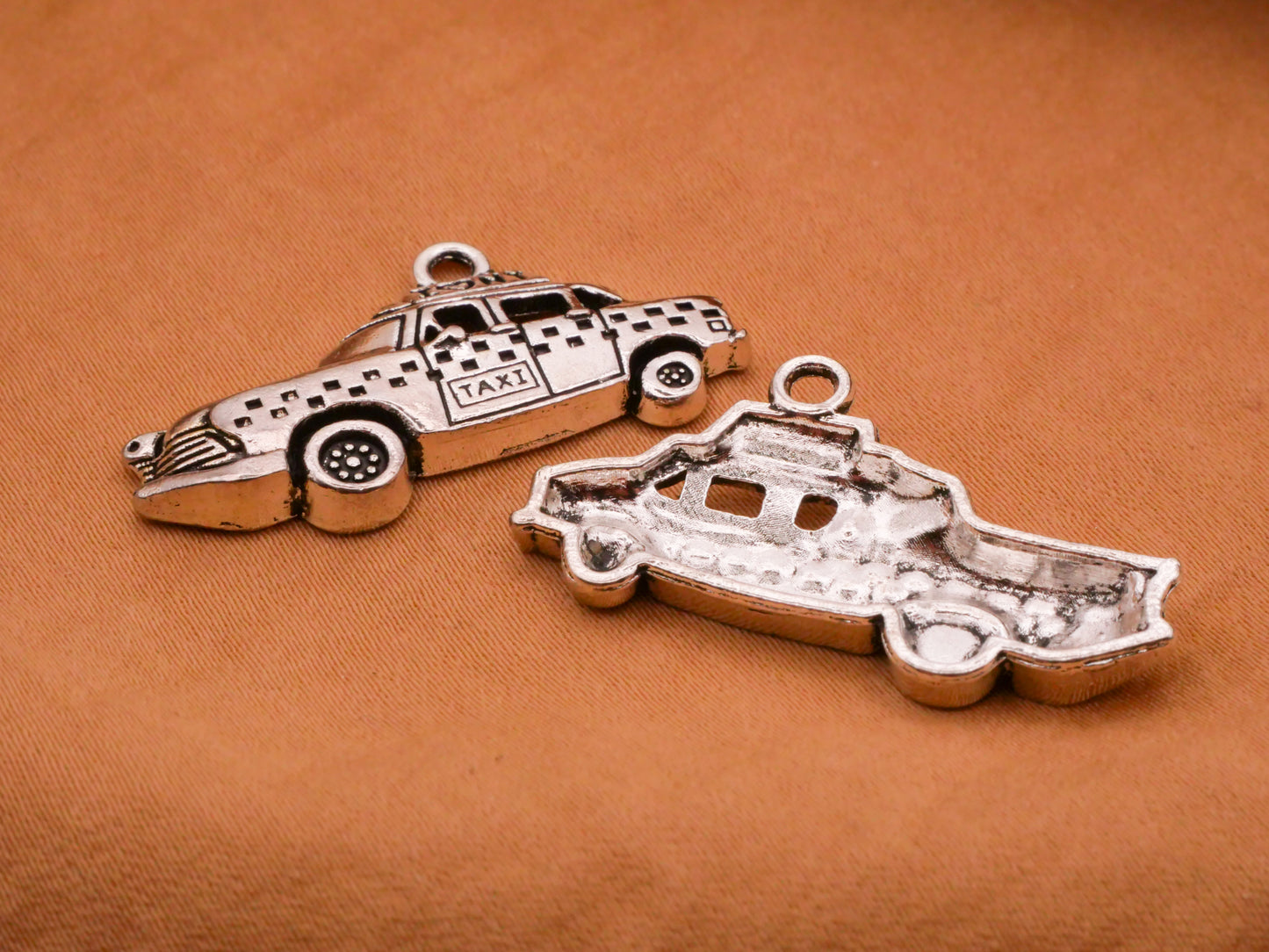 Taxi Cab I Heart NY NYC Silver Metal Set of Three Charms Embellishments 17x33mm