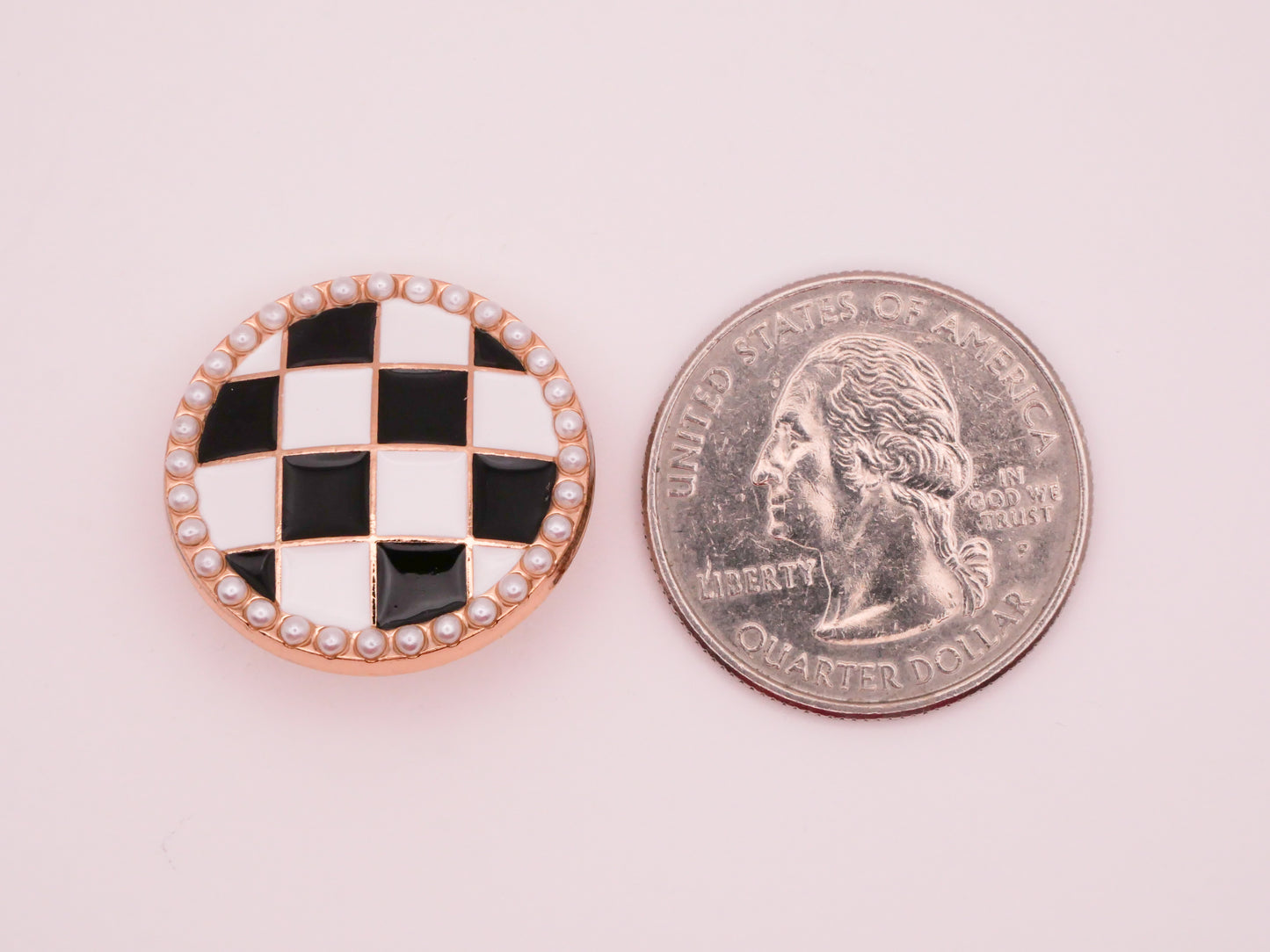 Checkerboard Pearl Edge Enamel Metal Button 23mm