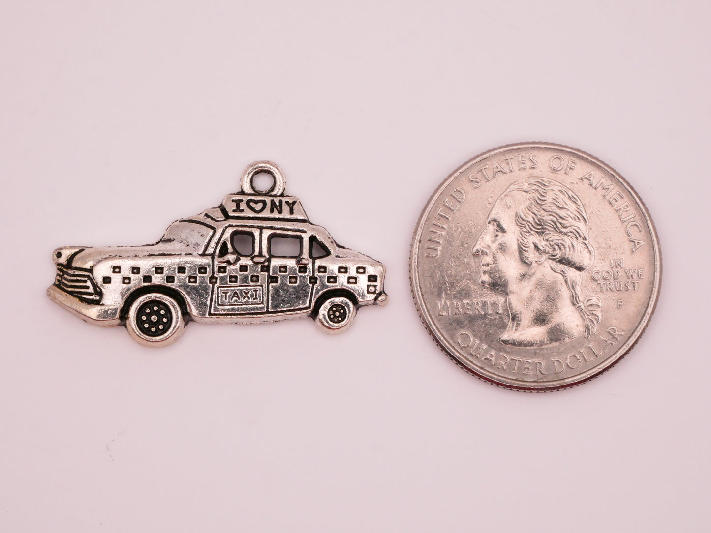 Taxi Cab I Heart NY NYC Silver Metal Set of Three Charms Embellishments 17x33mm