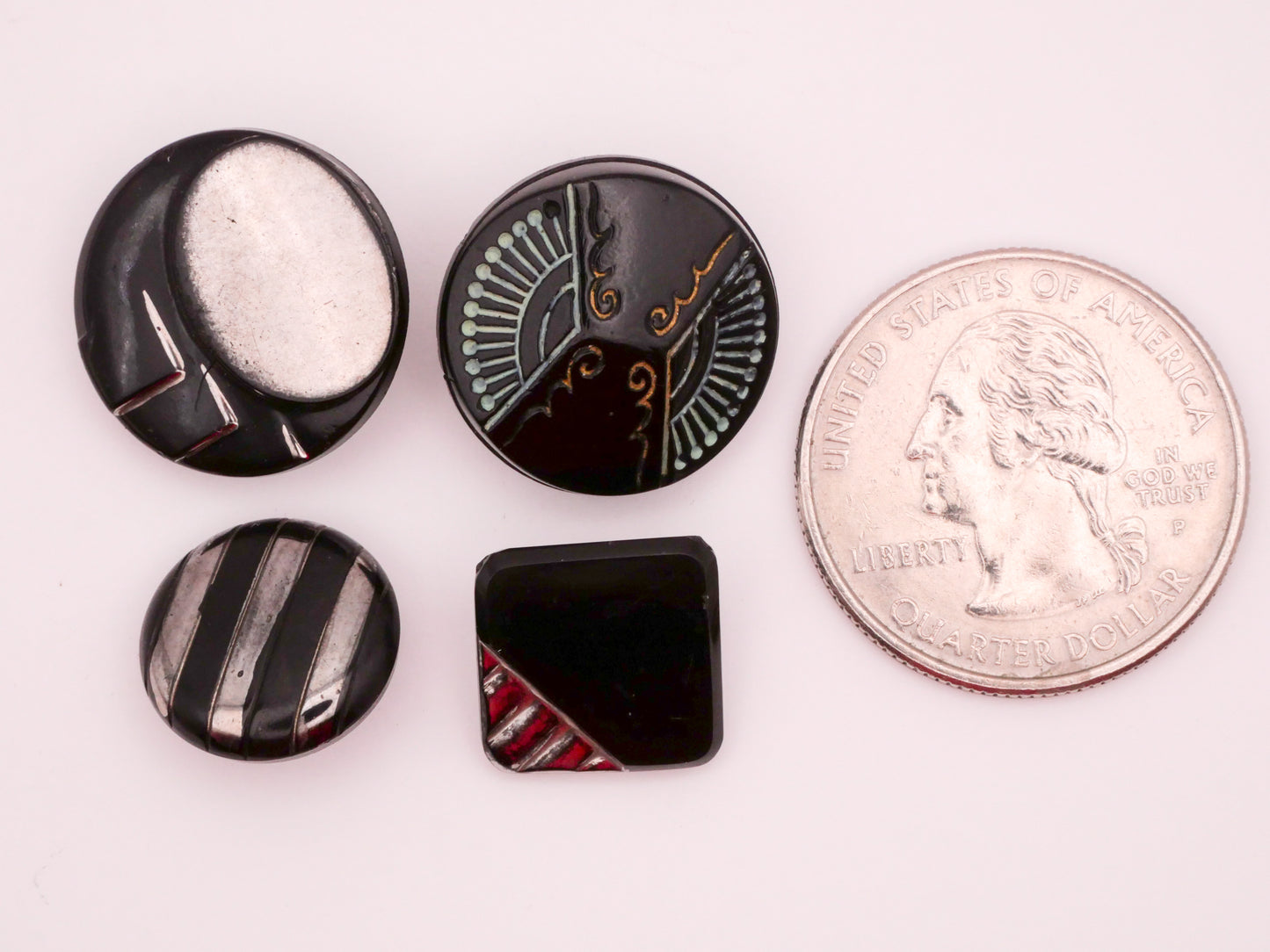 Art Deco Black Silver Turquoise Vintage Glass Button Various 13-18mm