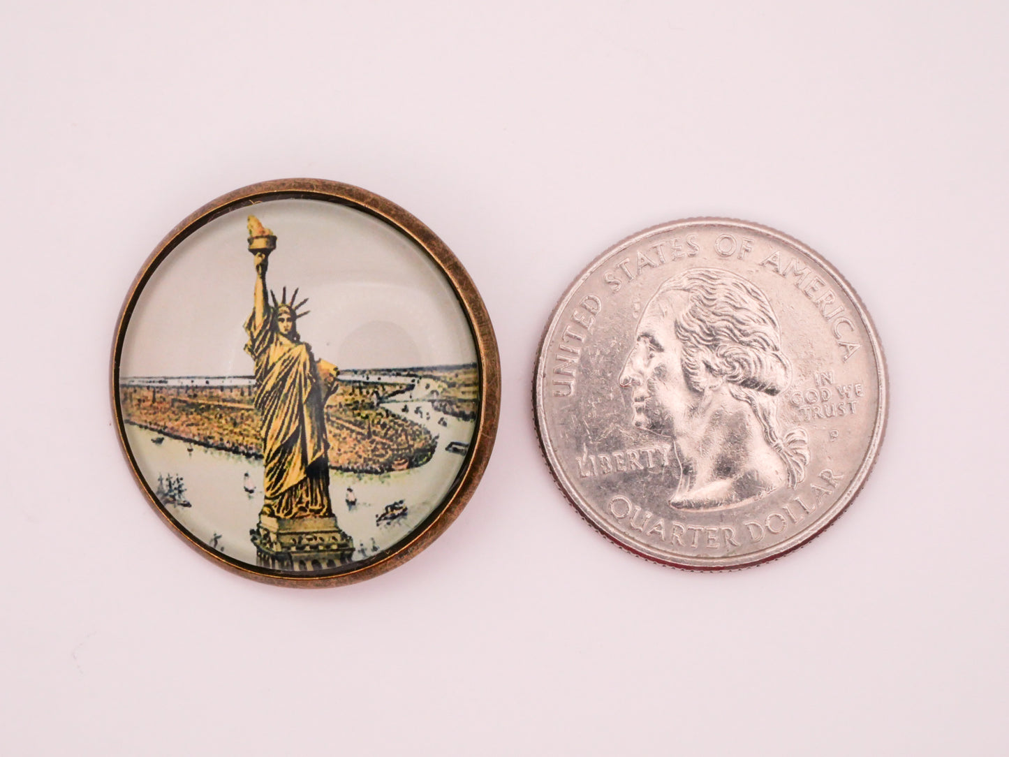 Statue of Liberty NYC Vintage Illustration Glass Dome Bronze Metal Button 28mm