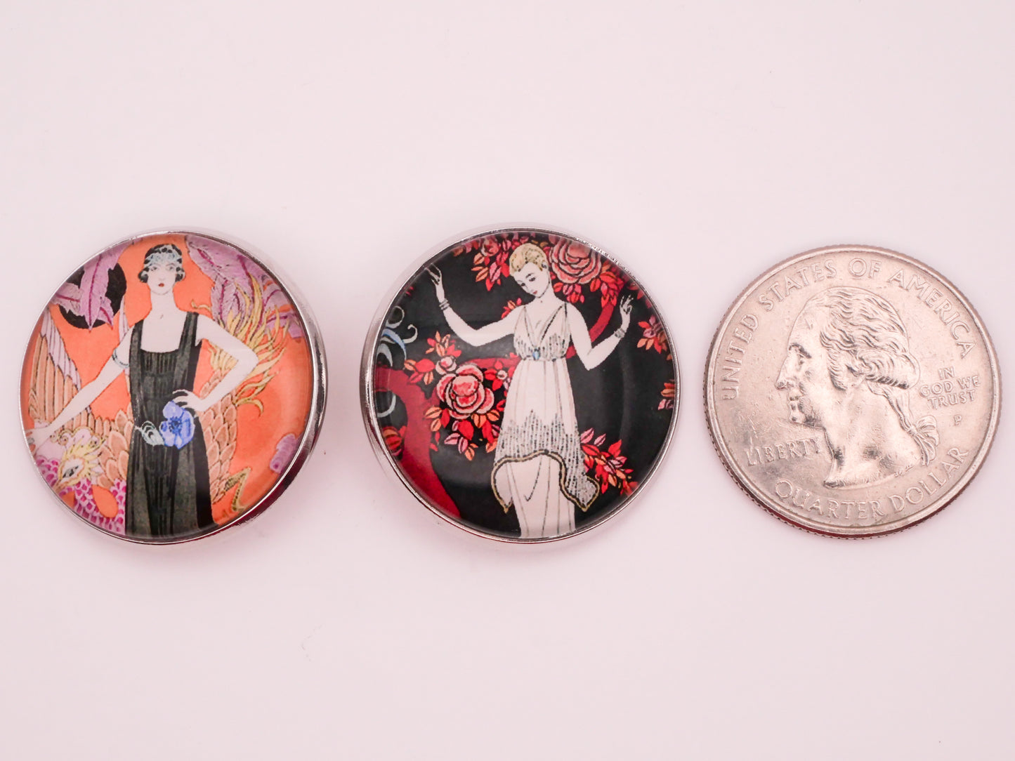 Great Gatsby Party Flapper 1920s Vintage Illustration Glass Dome Silver Metal Button Various 27mm