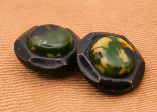 Green Cream Celluloid Metal Vintage Assorted Button 19mm