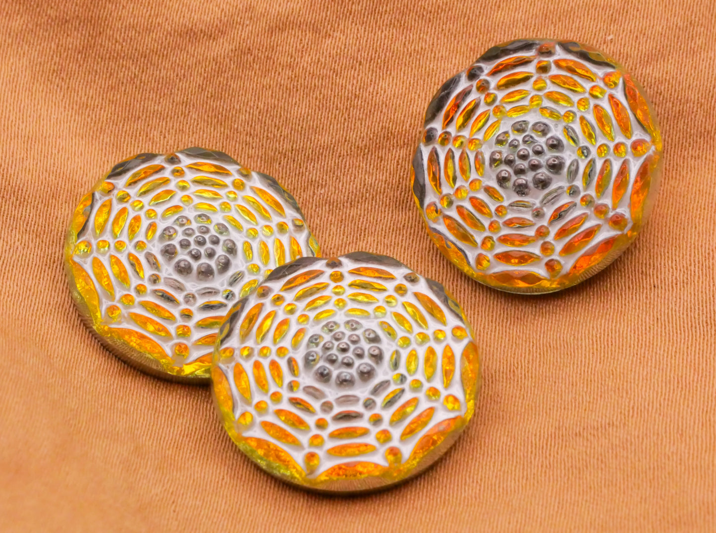 Spider Web Czech Iridescent Orange Green Glass Button 19mm