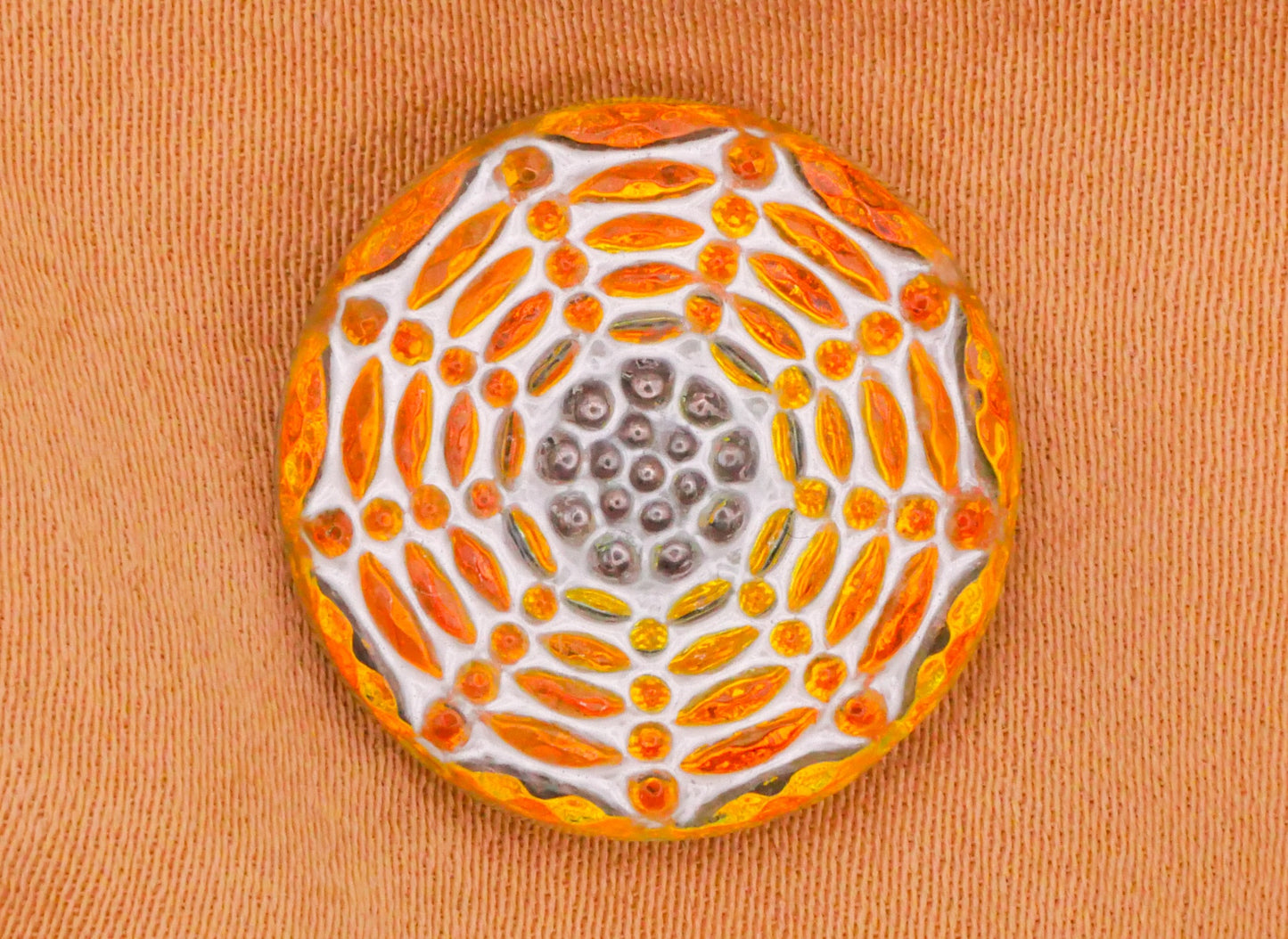 Spider Web Czech Iridescent Orange Green Glass Button 19mm