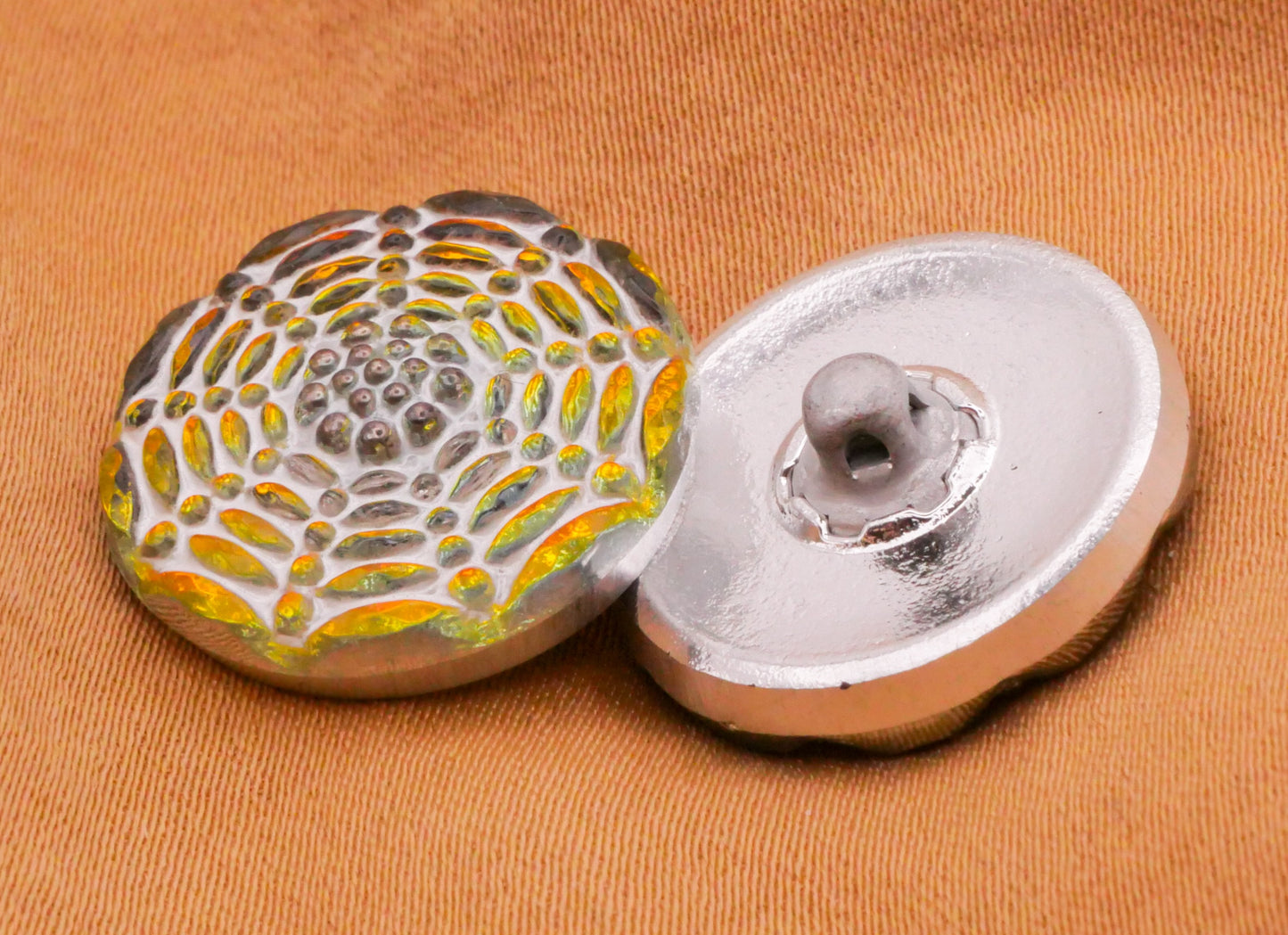 Spider Web Czech Iridescent Orange Green Glass Button 19mm