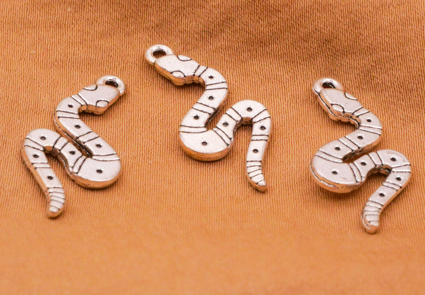 Snake Reptile Silver Metal Set of Three Charms Embellishments 12x25mm