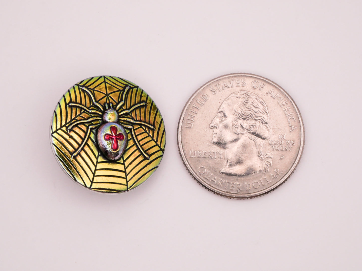 Spider Web Cross Czech Iridescent Green Red Glass Button 23mm