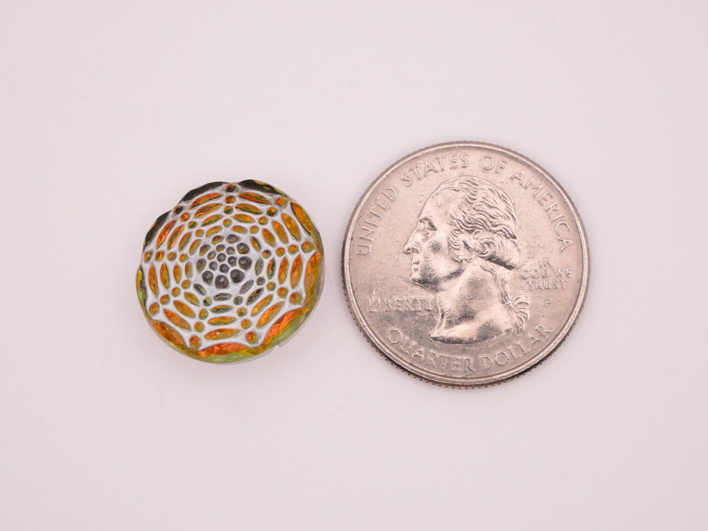 Spider Web Czech Iridescent Orange Green Glass Button 19mm