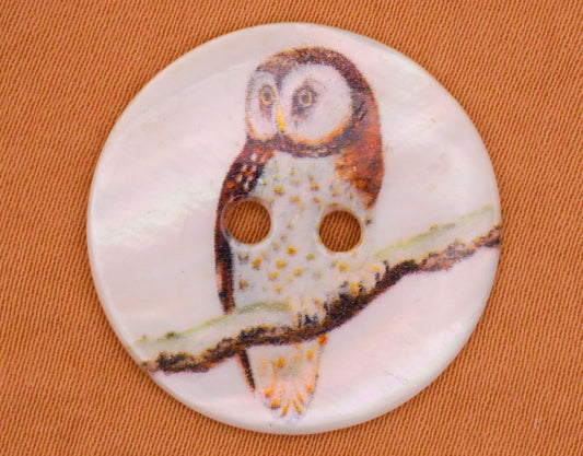 Owl Bird Branch Mother of Pearl Button 25mm