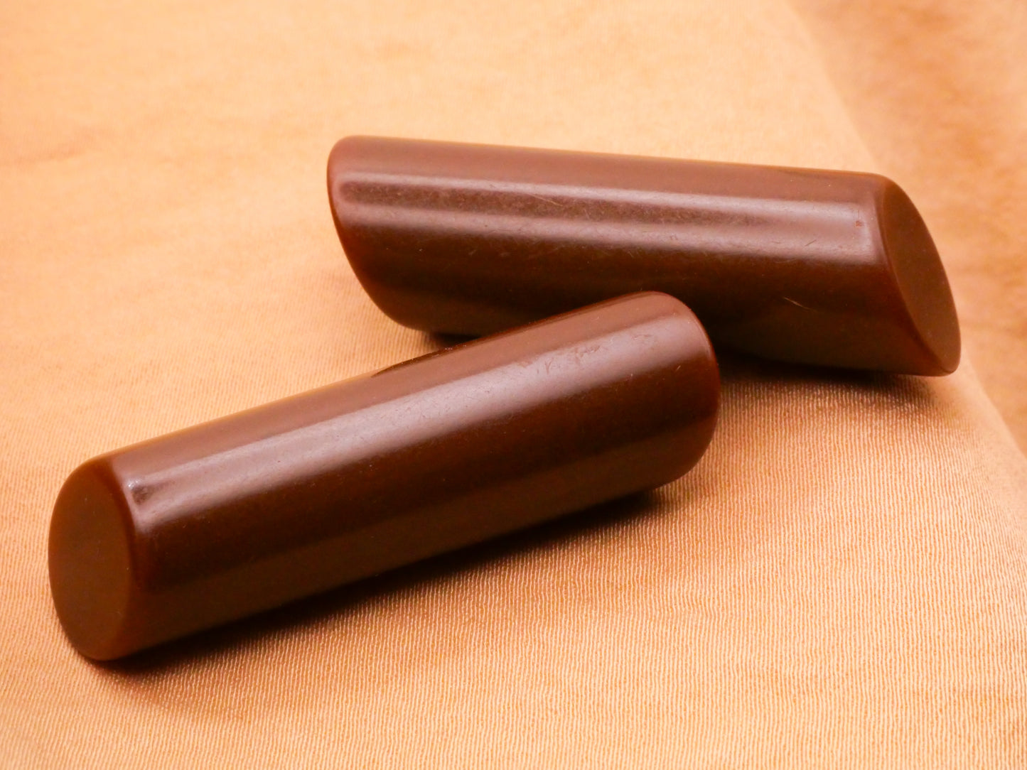 Bakelite Chocolate Brown Vintage Early Plastic Pair of Toggle Buttons 13x43mm