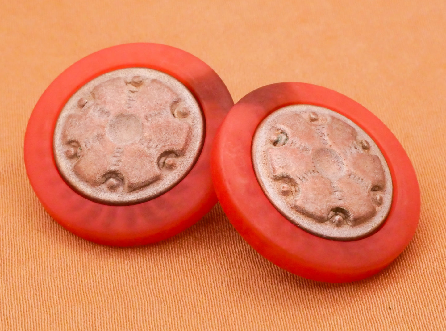 Orange Champagne Vintage Plastic Pair of Buttons 22mm