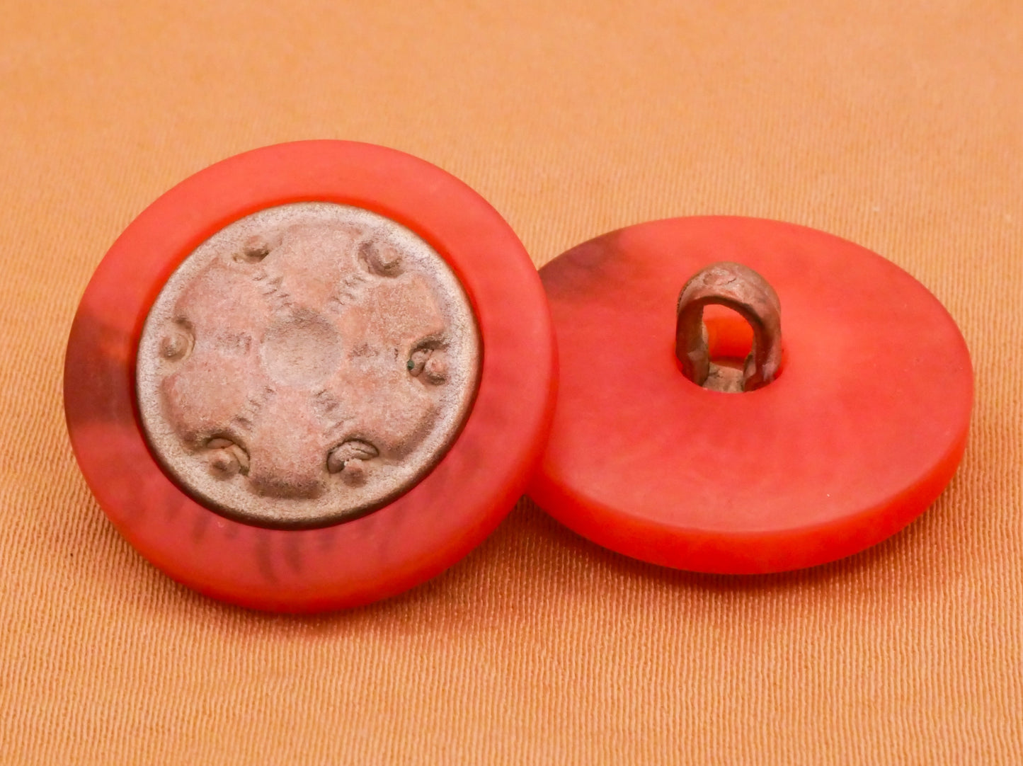 Orange Champagne Vintage Plastic Pair of Buttons 22mm