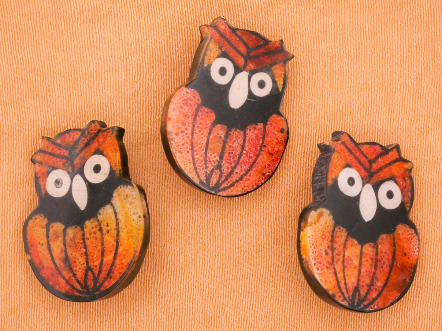 Owl Bird Pumpkin Texture Resin Plastic Vintage Button 22x27mm