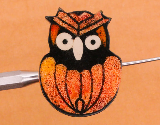 Owl Bird Pumpkin Texture Resin Plastic Vintage Button 22x27mm