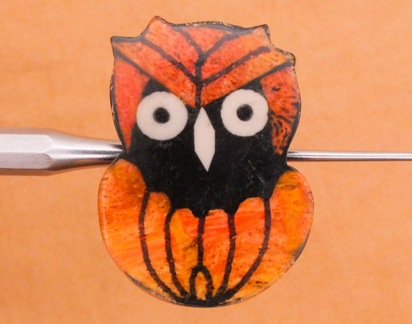 Owl Bird Pumpkin Texture Resin Plastic Vintage Button 22x27mm