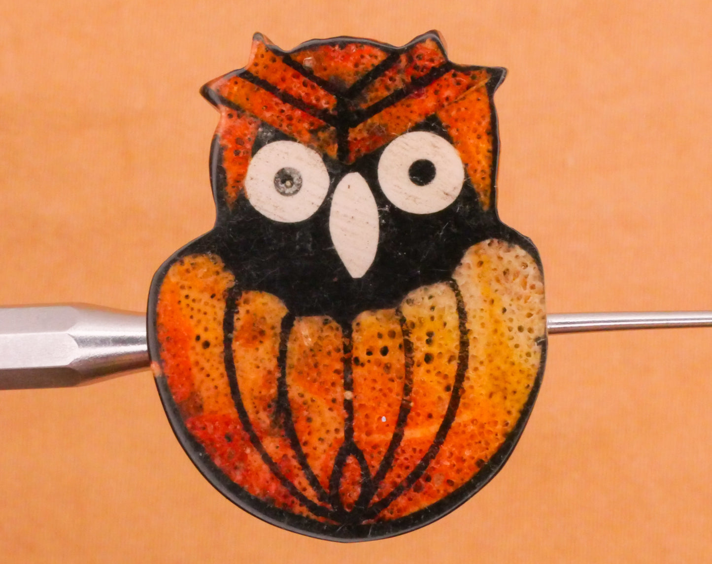 Owl Bird Pumpkin Texture Resin Plastic Vintage Button 22x27mm