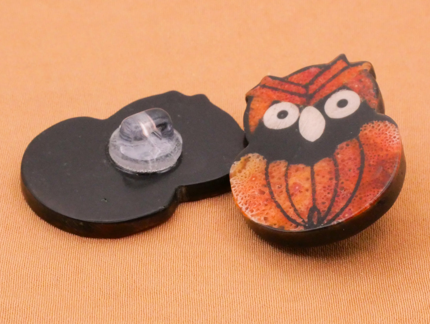 Owl Bird Pumpkin Texture Resin Plastic Vintage Button 22x27mm